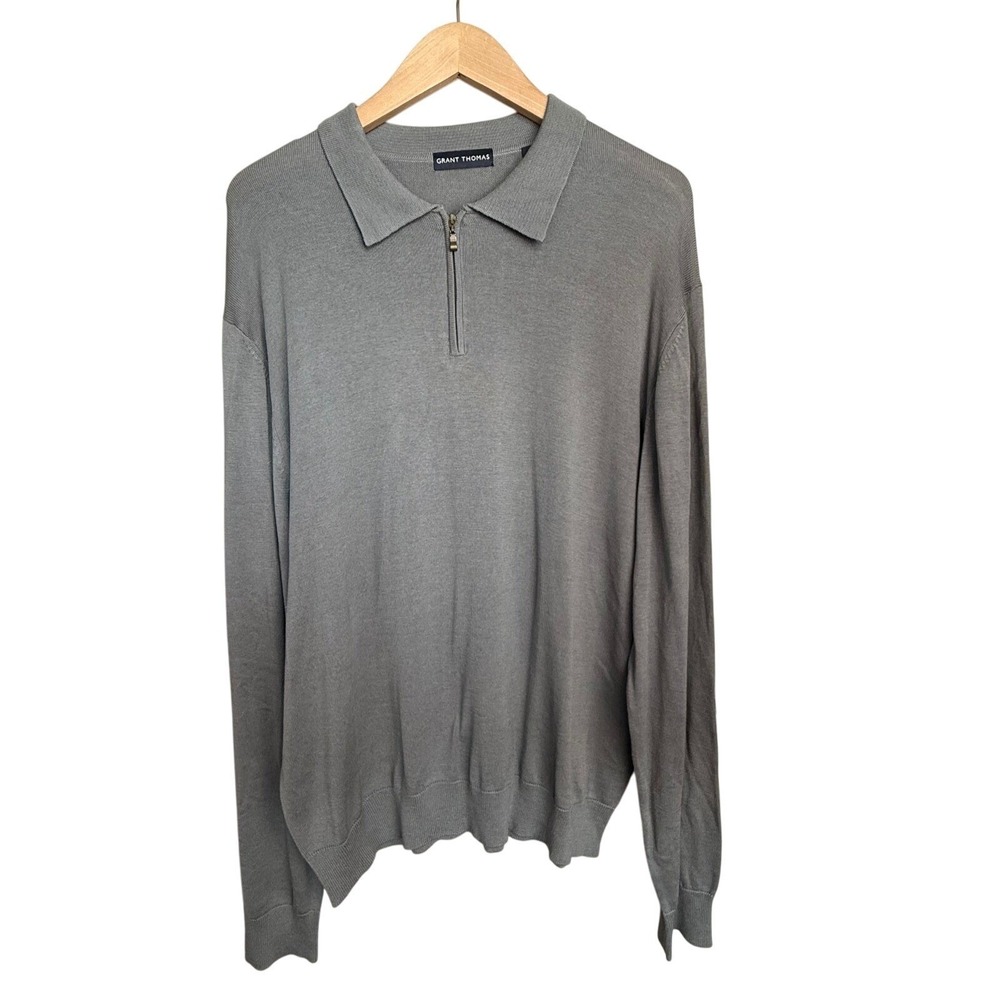 Grant Thomas Silk Cotton Knit Polo Sweater Men's‎ XL Gray 1/4 Zip